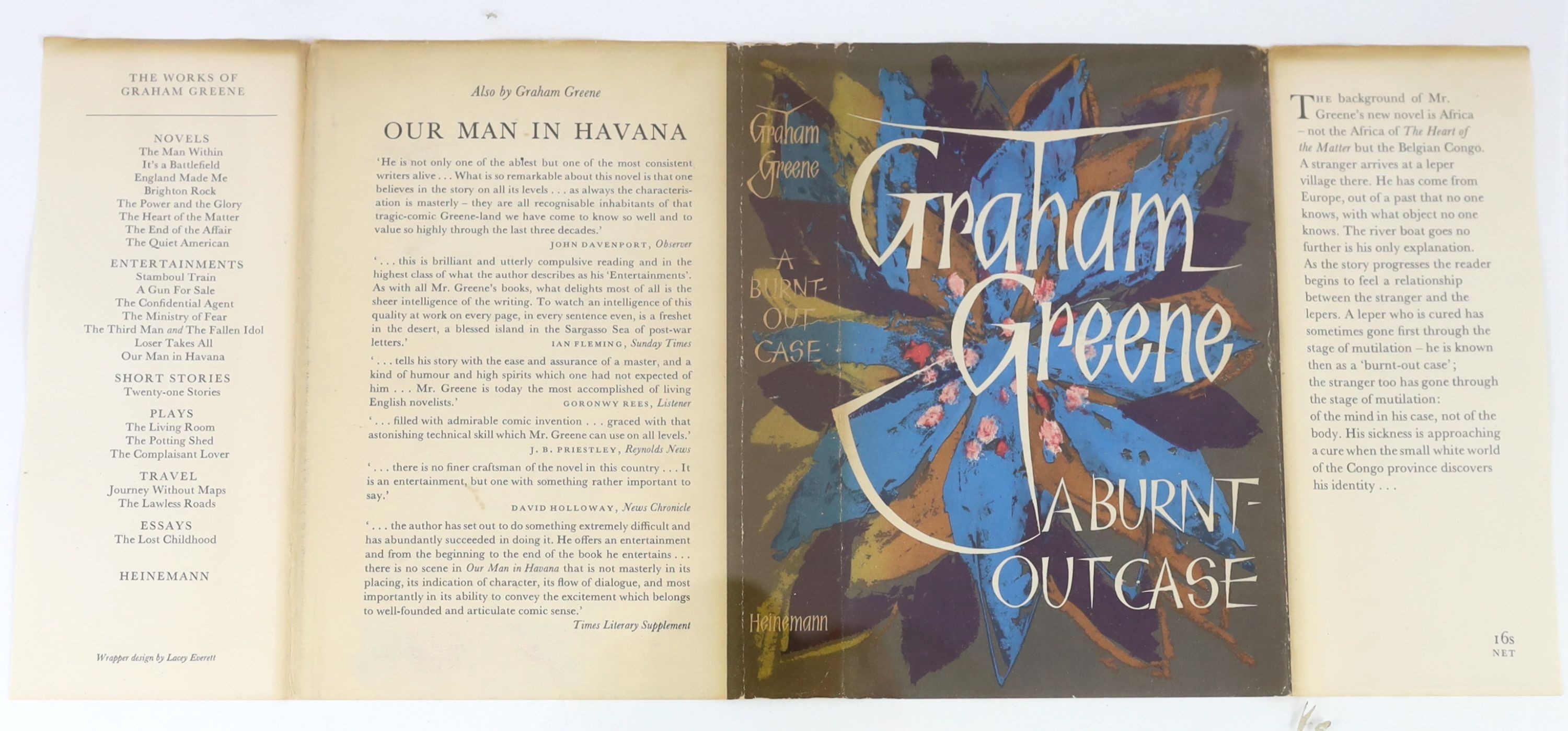 Greene, Graham - A Burnt-Out Case, 1st English edition, original cloth, in unclipped d/j, William Heinemann, London, 1961